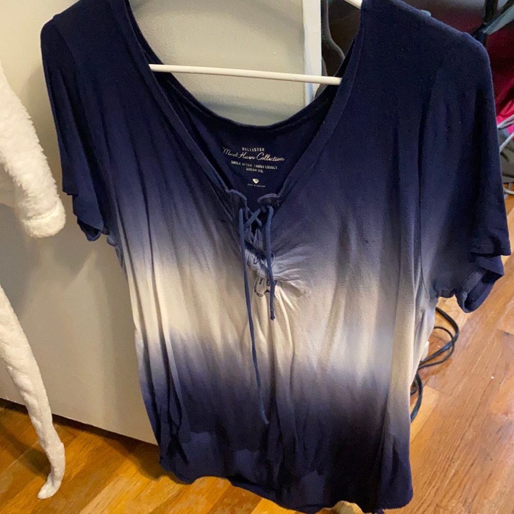Hollister Blue & White Ombre Lace Up Tee